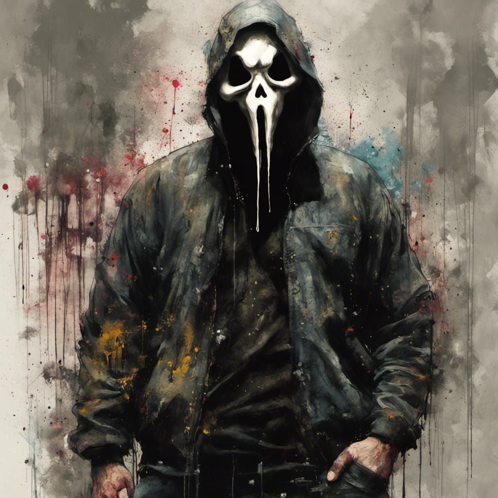 Tattooed Ghostface Mask Portrait in Speedpaint Style