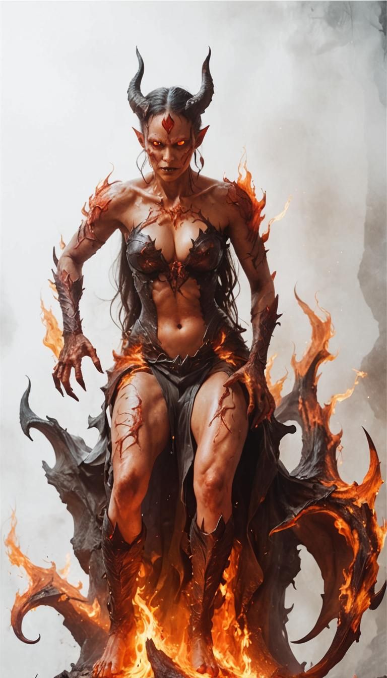 Winged Demon in Firelight: Gothic Horror Art