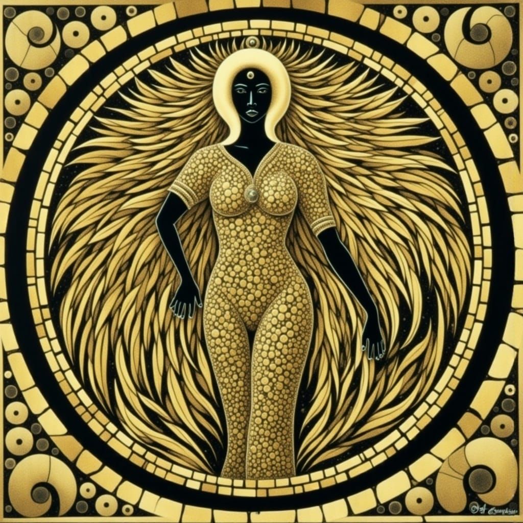 Cyberpunk Feline Goddess in Renaissance-Inspired Landscape