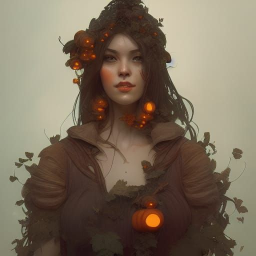 Detailed Portrait of Pumpkin Lady in Digital Art Style