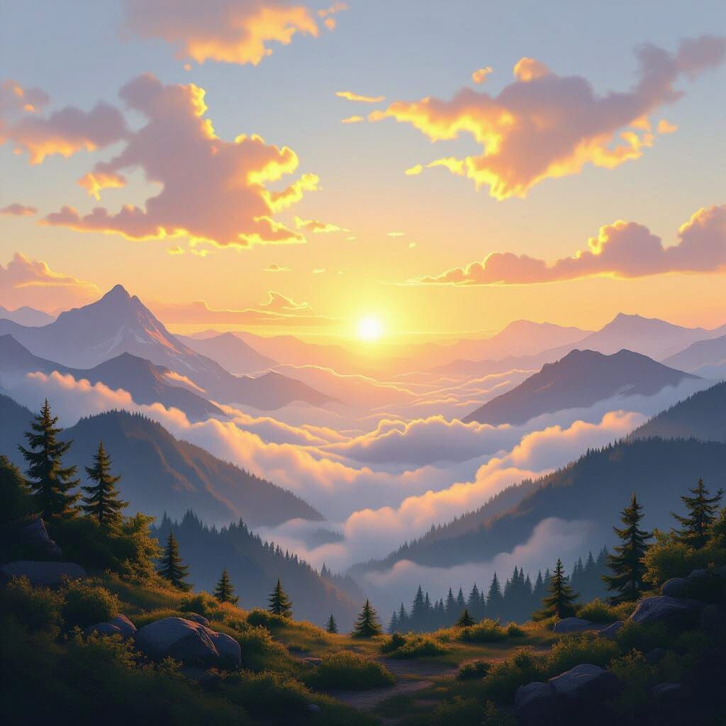 Breathtaking Sunrise Over Misty Mountains