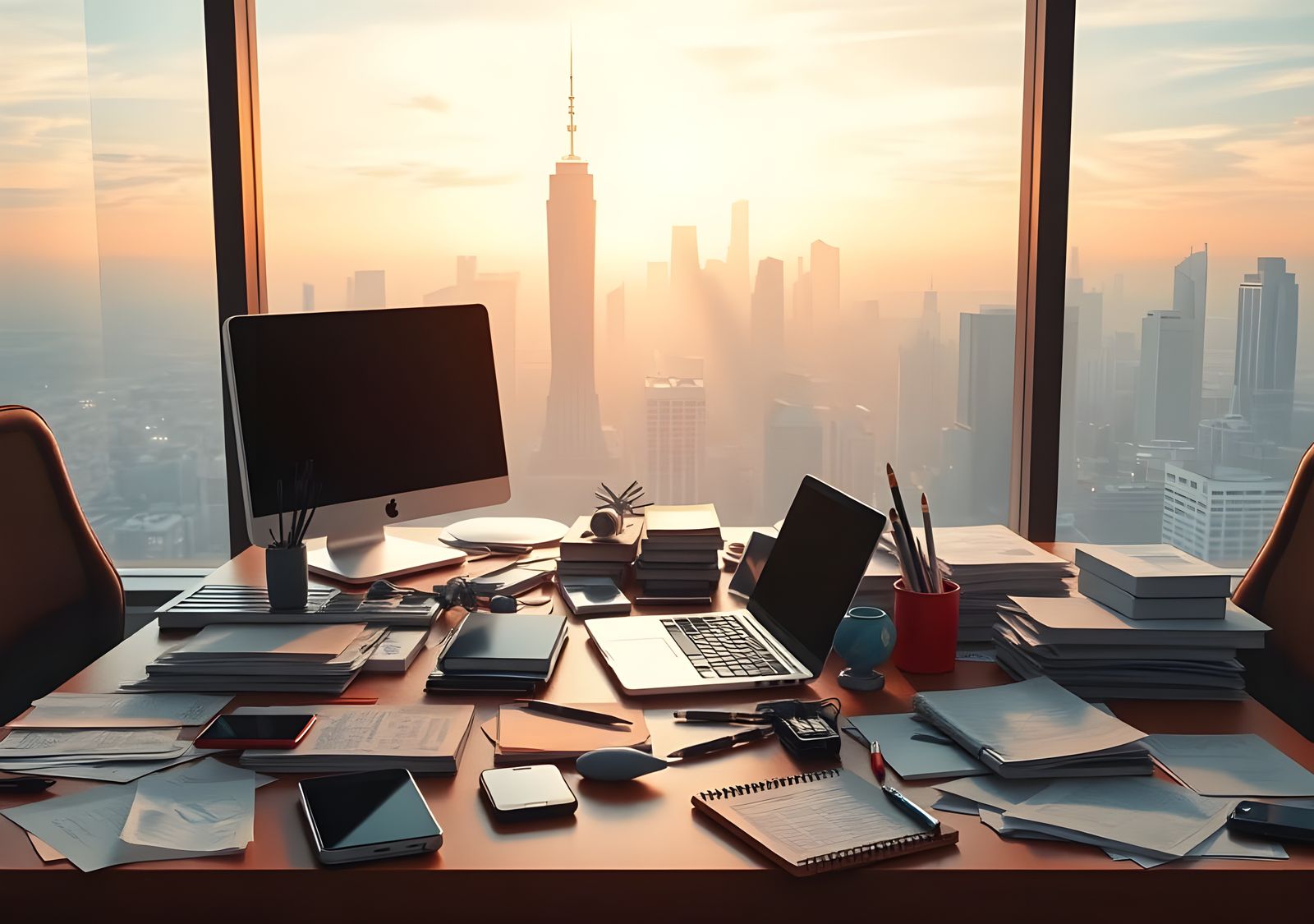 Modern Office Workspace in Detailed Matte Painting