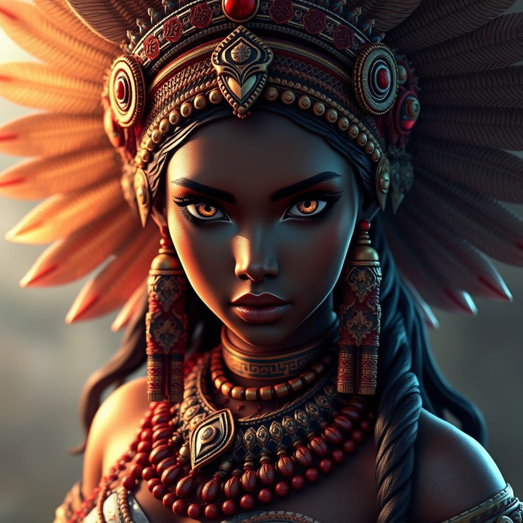 Aztec Lady in Anime Style, Ultra Detailed 3D Art
