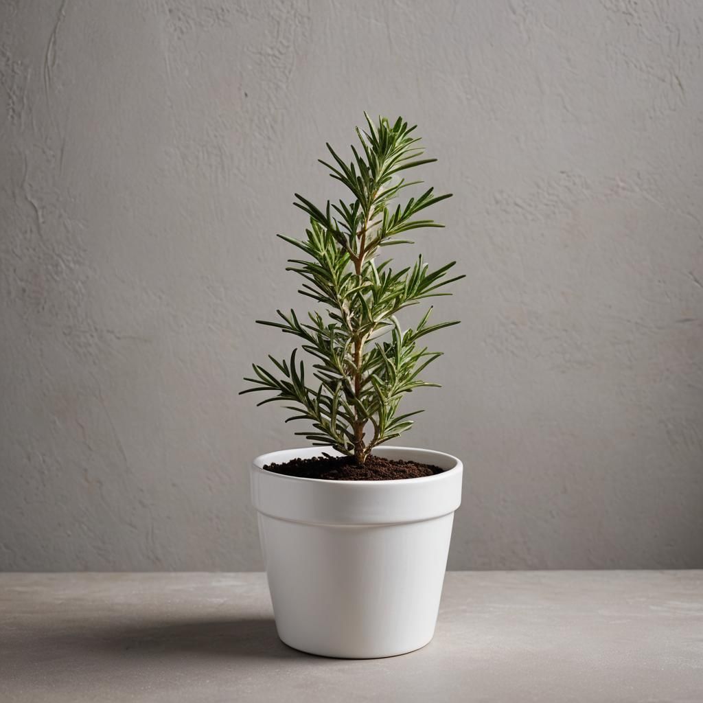 Rosemary Plant in White Ceramic Pot