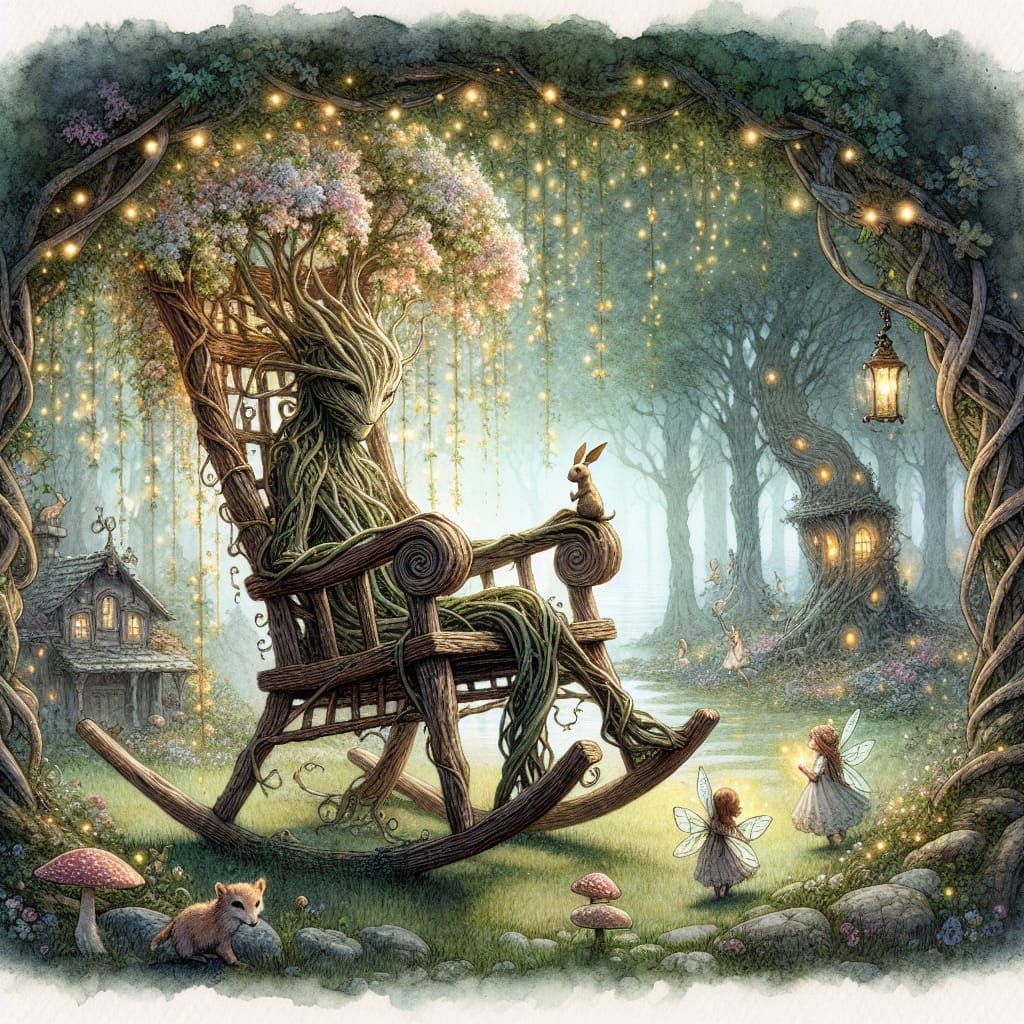 Enchanted Ent in a Blossom Rocking Chair