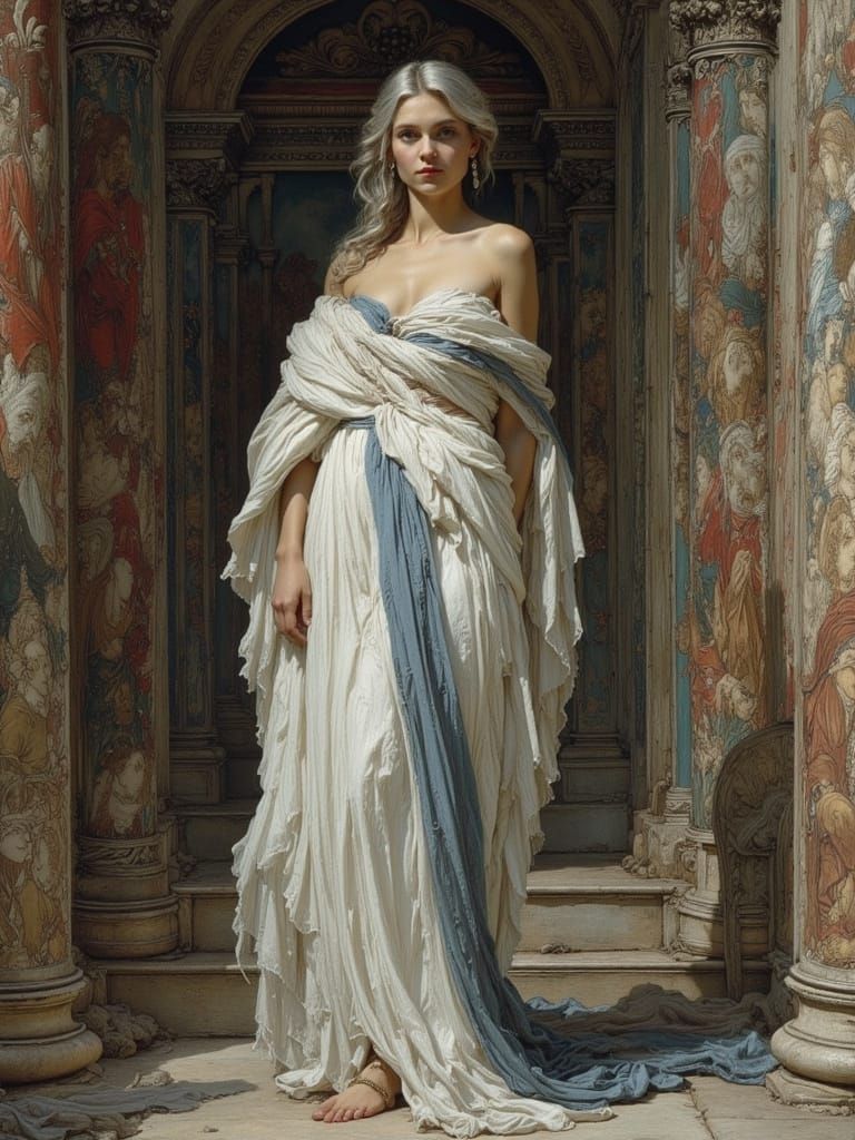 Silver-Haired Woman in Roman House, Classical Style