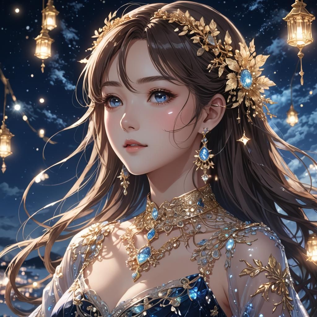 Glowing Anime Portrait of a Beautiful Lady in Longans Attire