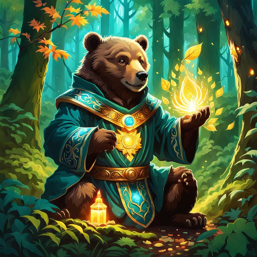 Chibi Bear Cleric Healer in Leafy Forest