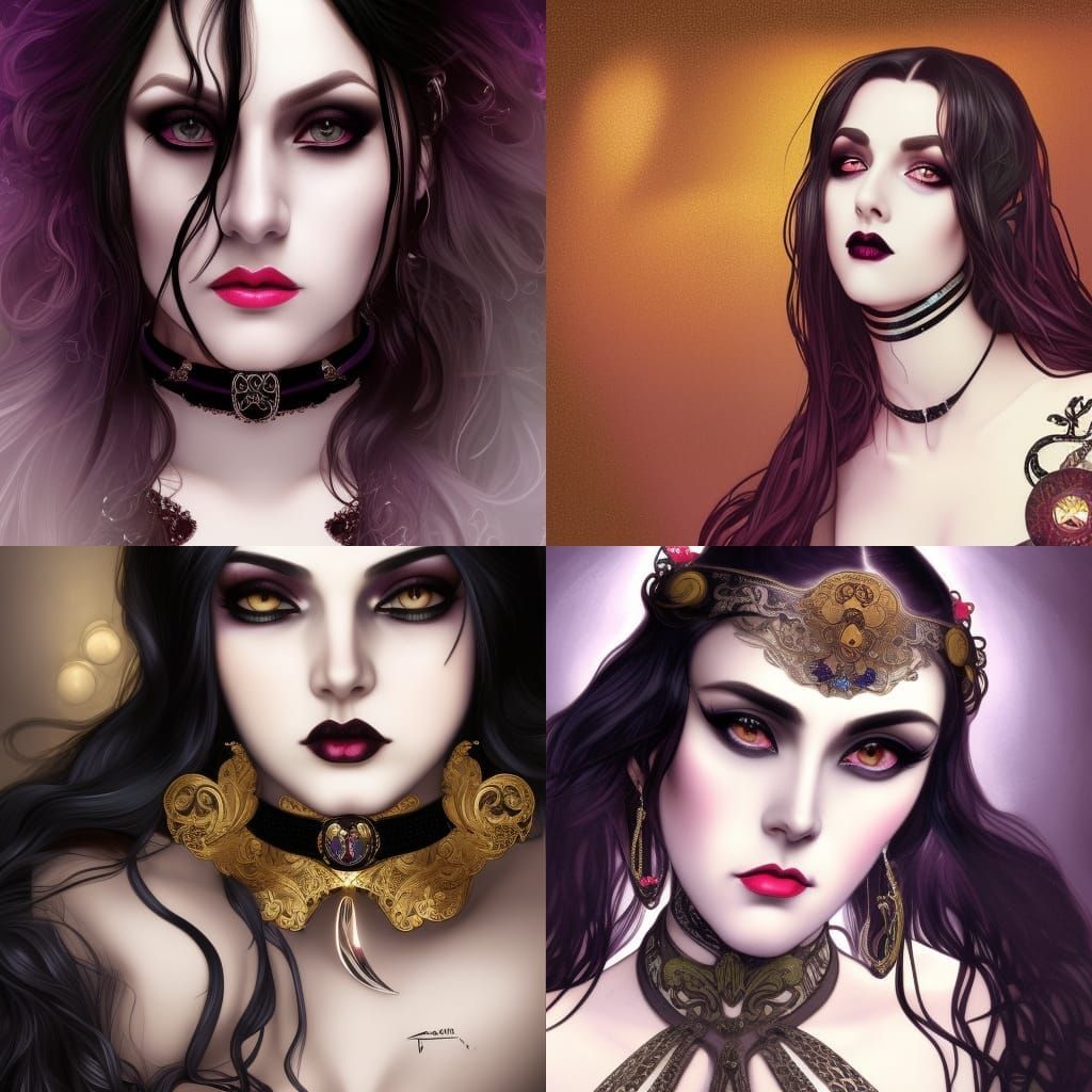 Gothic Goddess Portrait in Art Nouveau Style