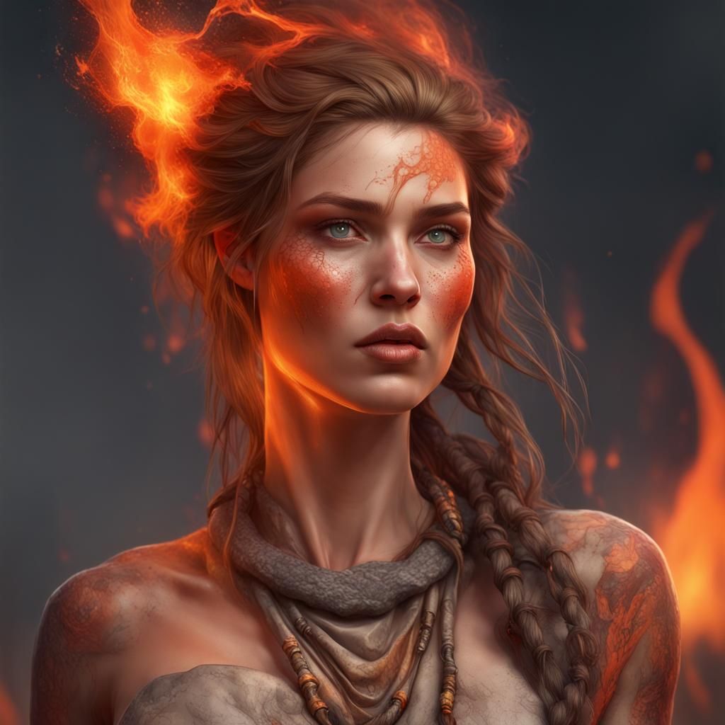 Lava Woman Portrait in Hyperdetailed Digital Art