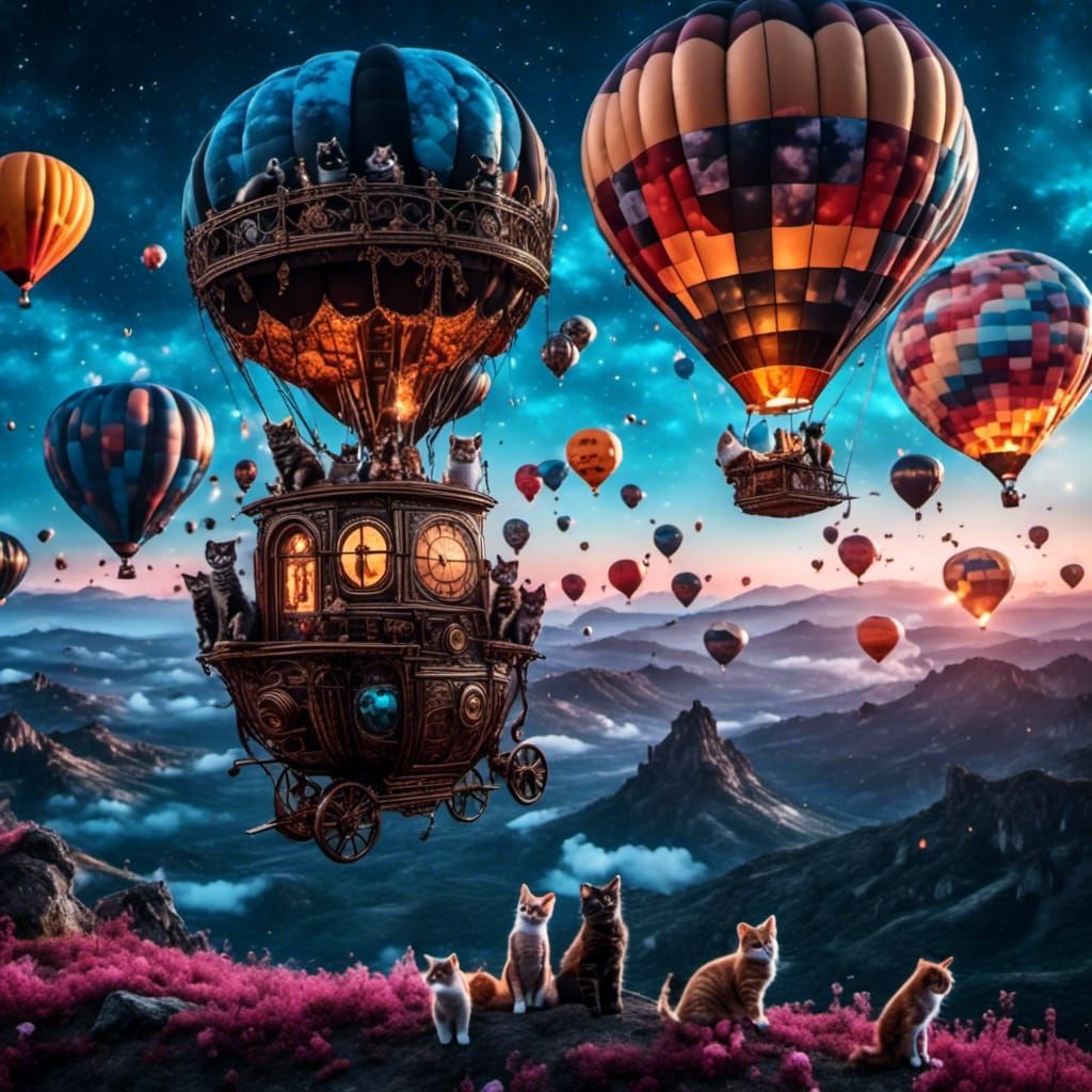 Steampunk Cats in Hot Air Balloon Adventure