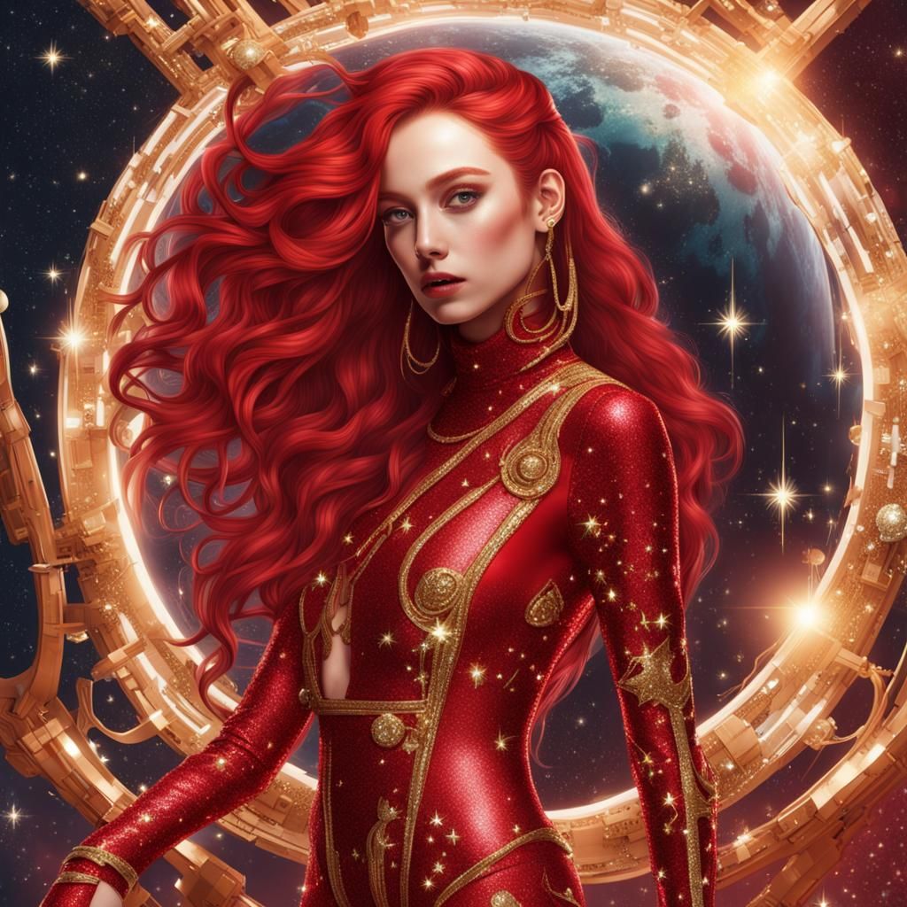 Red Alien Woman in Rococo Planetary Romance Style