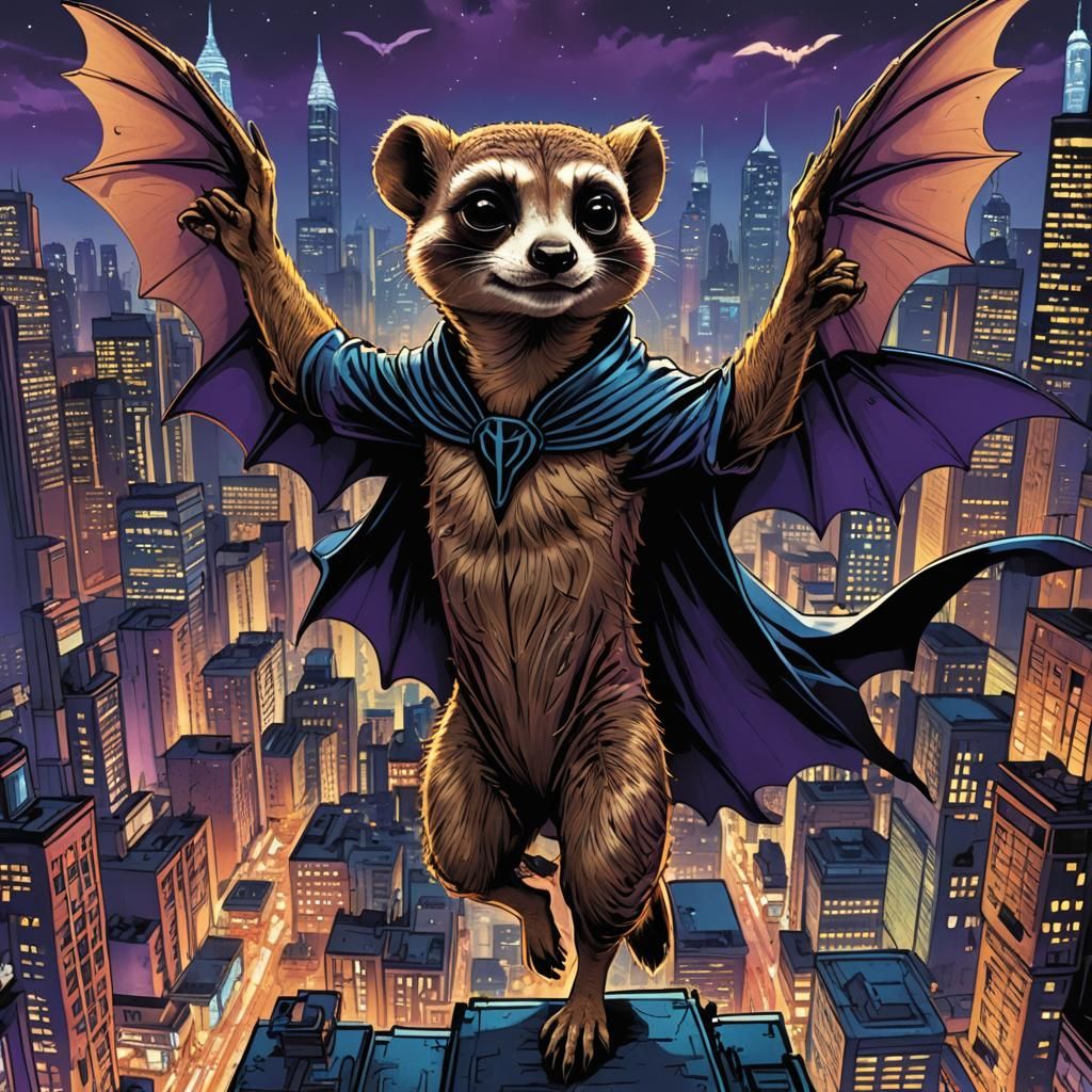 Bat-Winged Meerkat Soars Over Gotham: Comic Book Art