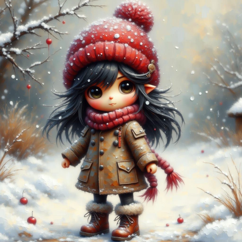 Girl in Snow with Red Hat and Boots
