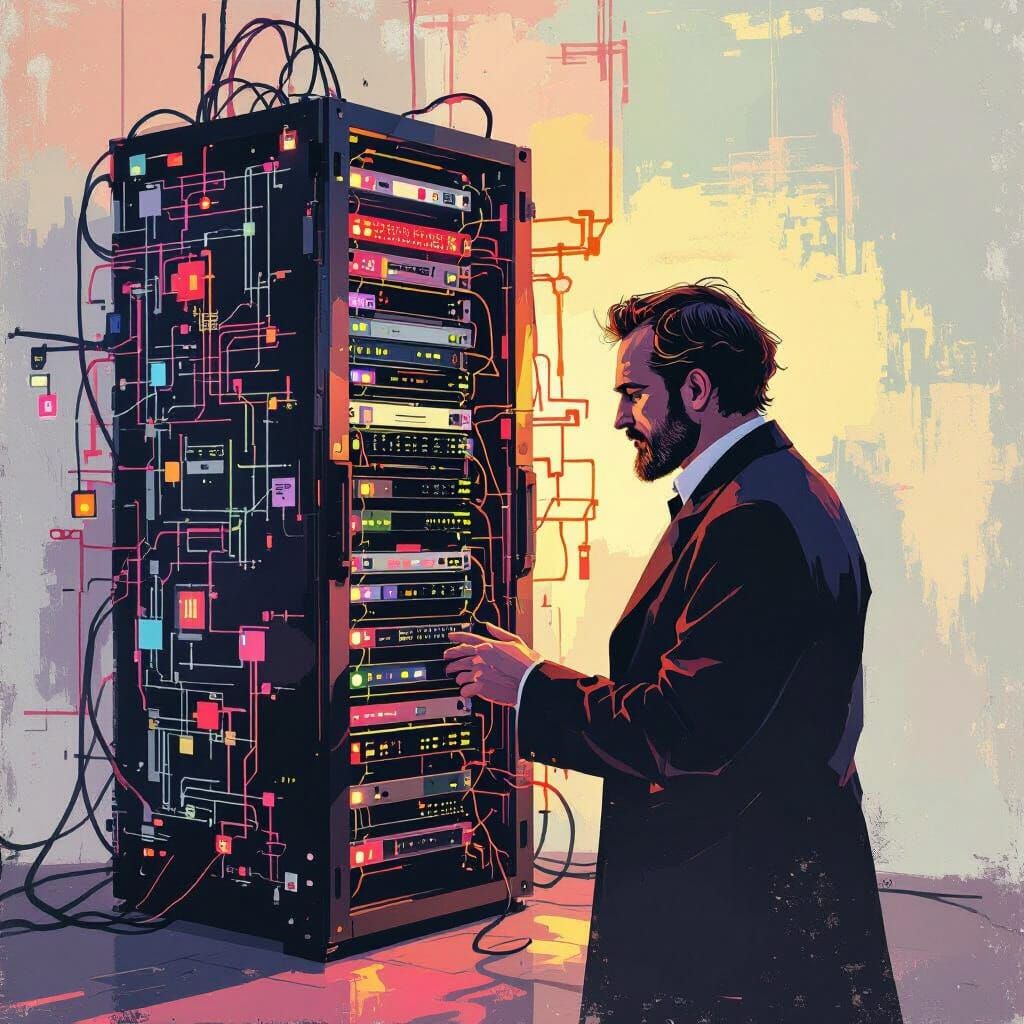 Nietzsche Contemplates Technology in Neo-Expressionist Style