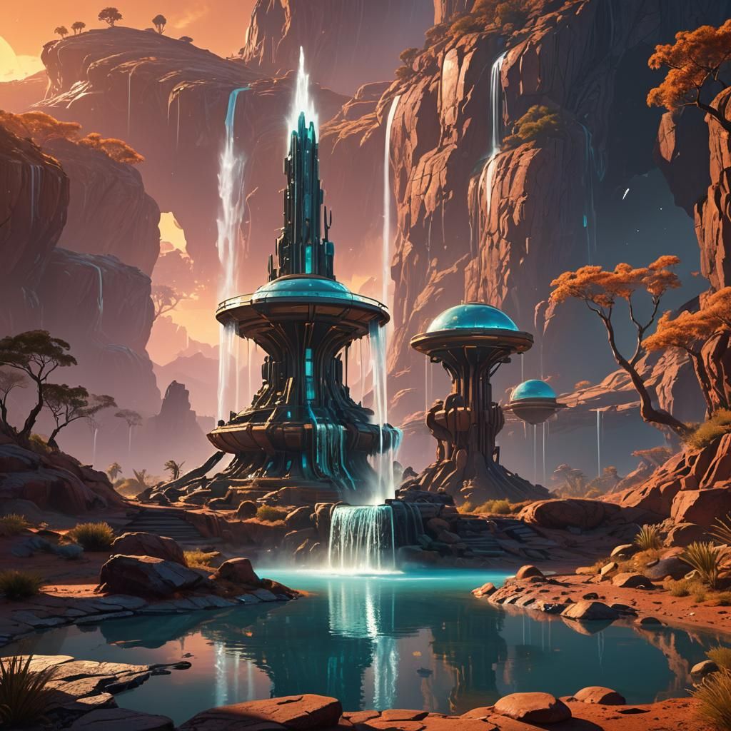 Alien Fountain Concept Art in Sci-Fi Style