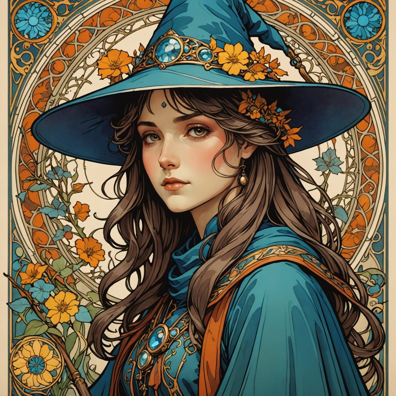 Enchanted Wizard in Vibrant Medieval Illustration Style