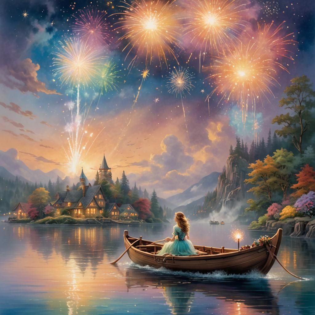 Dreamy Fireworks Display over Serene Waters