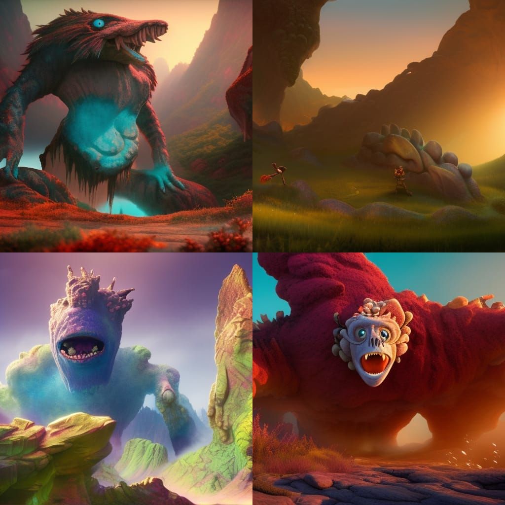 Singing Rock Monster in Animated Movie Style