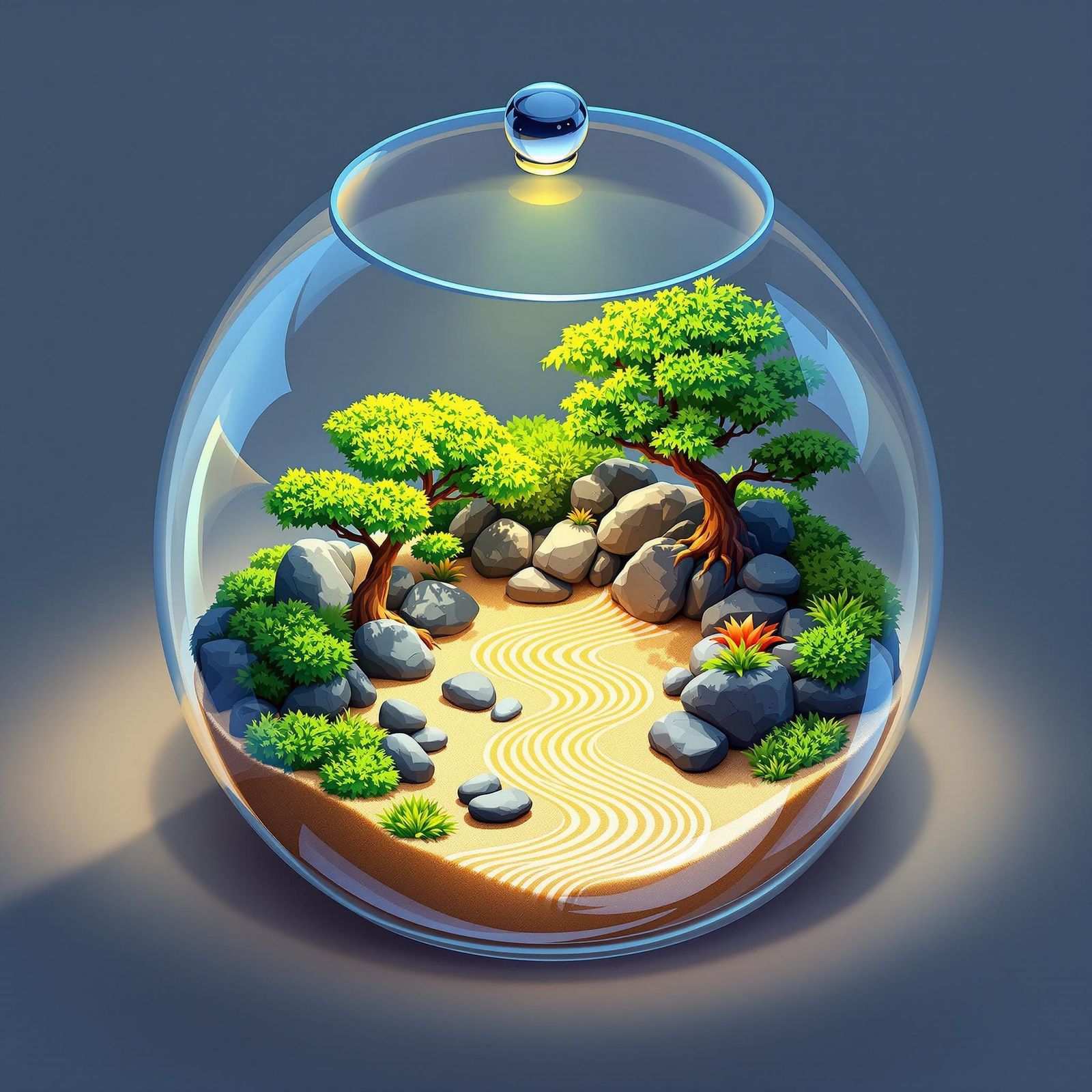 Pixel Art Zen Garden in Glass Terrarium