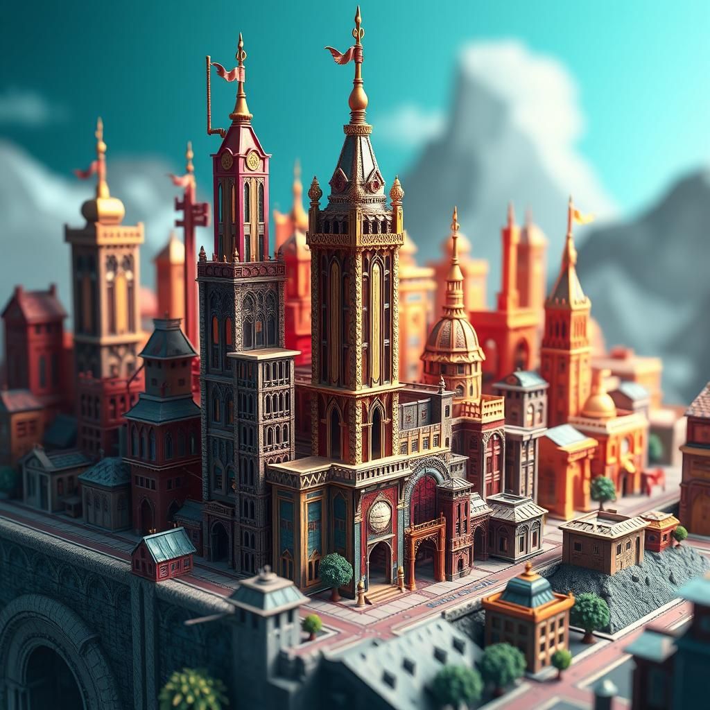 Miniature Cityscape Built from Pens: Fantasy Art