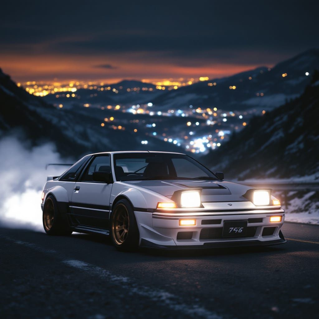 Toyota AE86 Drifting on Mountain Road at Night