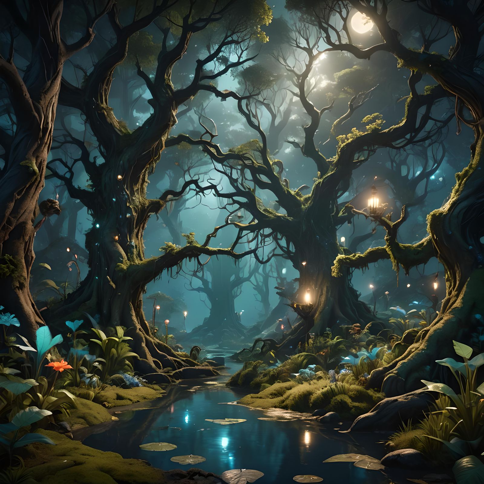 Enchanted Forest with Bioluminescent Plants