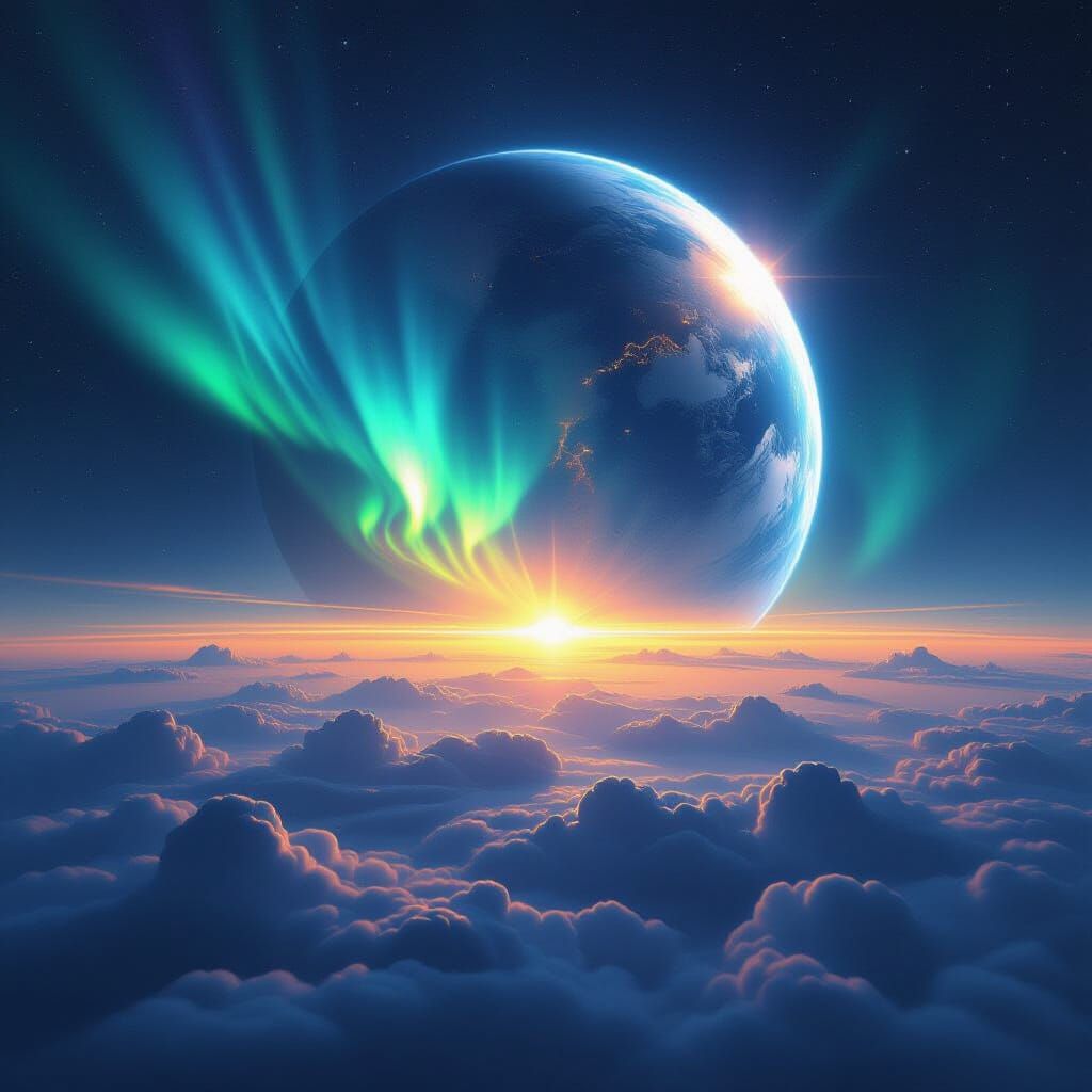 Earth From Orbit Matte Painting with Aurora Borealis