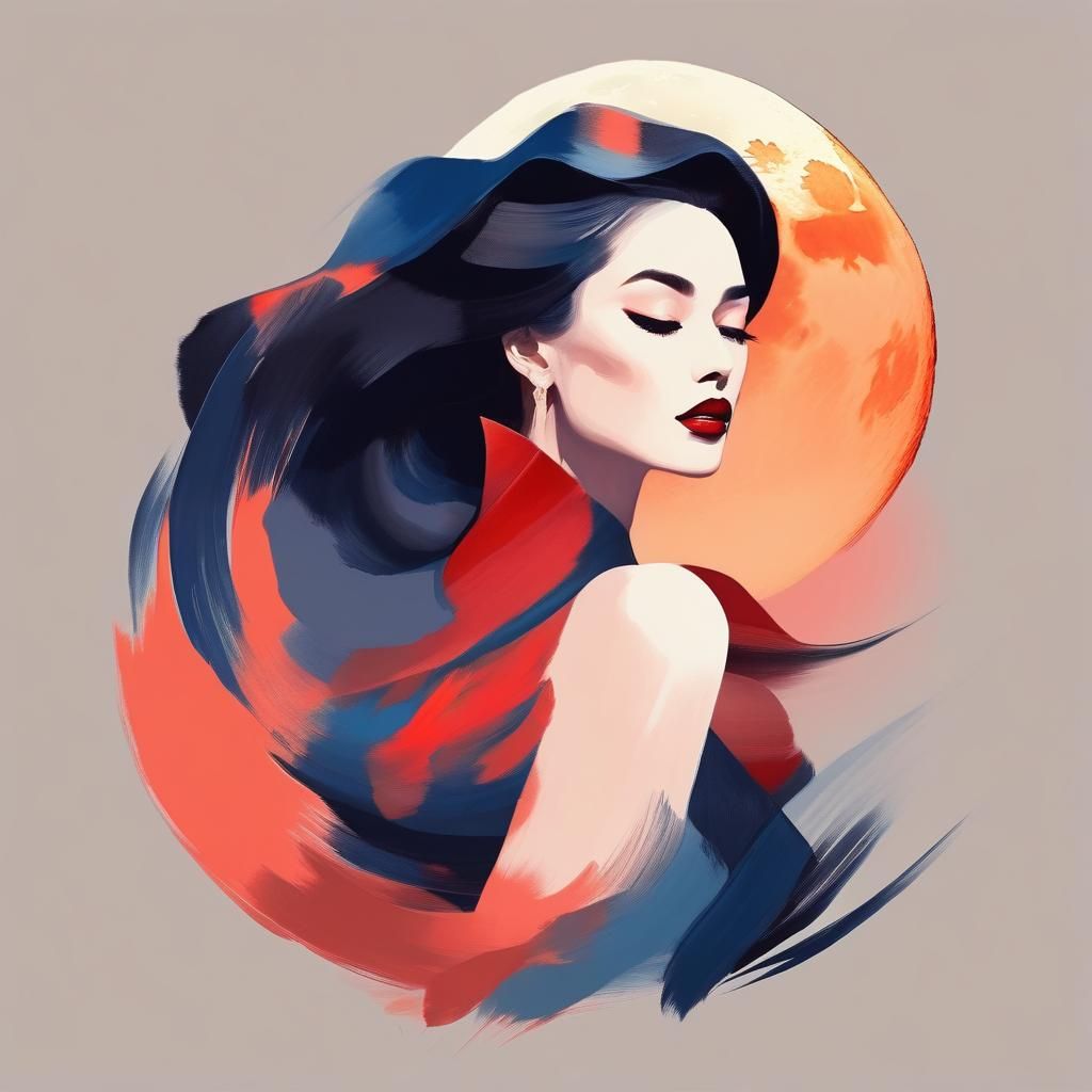 Moonlit Woman Illustration with Bold Brushstrokes