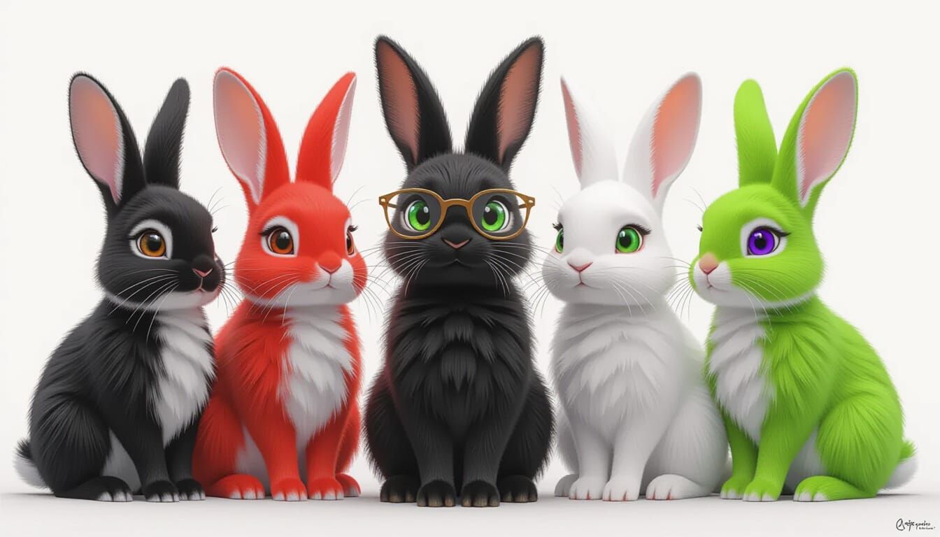 Diverse Group Of Rabbits In 3D Anime Art Style