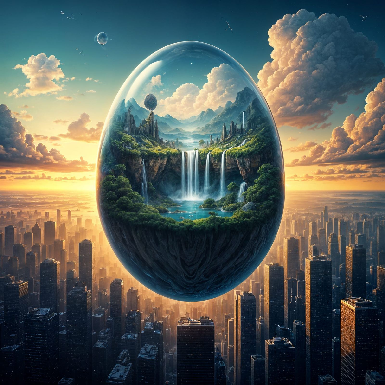 Giant Glass Egg World: Hyperrealistic Surrealism