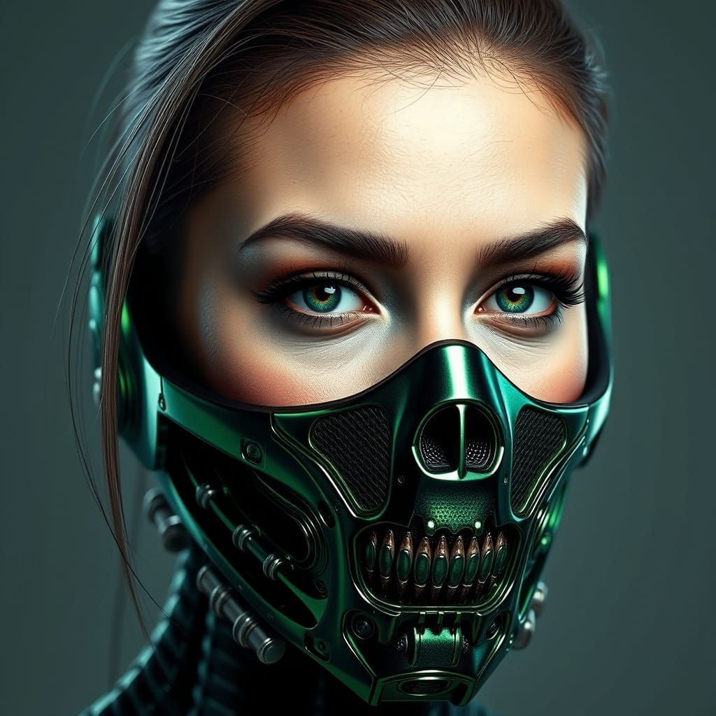 Cyberpunk Woman with Metallic Mask Portrait