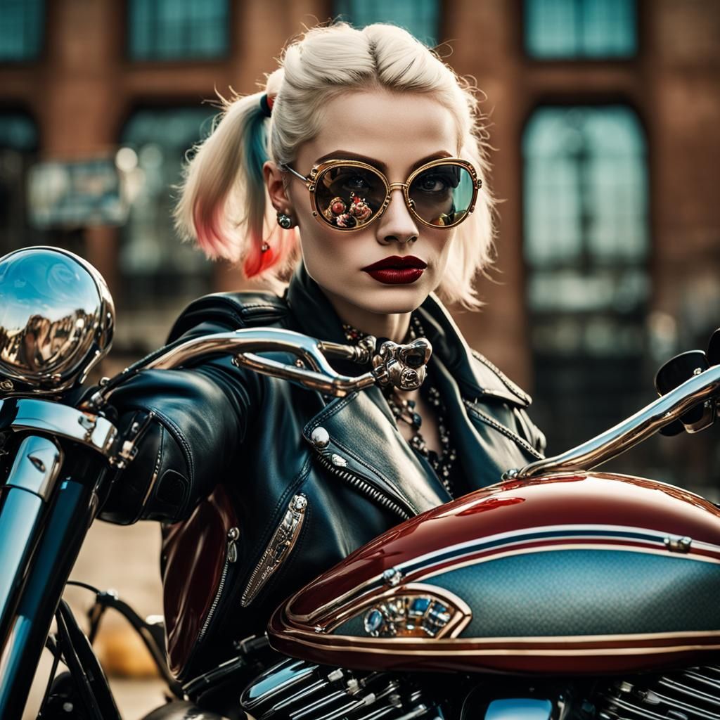 Harley Quinn Rococo Portrait on Motorcycle