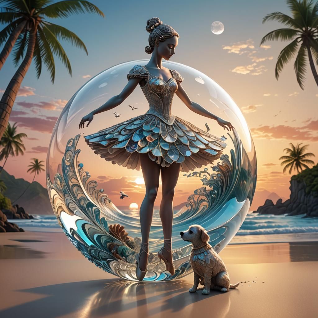 Ballerina in Glass Bobble on Tropical Beach