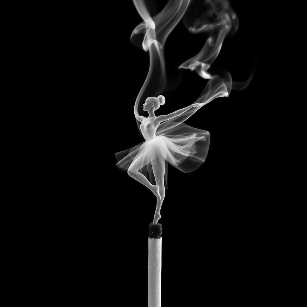 Ethereal Smoke Ballerina Arising from Match Flame