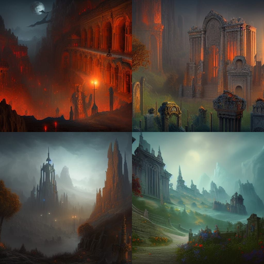 Fantastical Necropolis in Detailed Matte Painting Style