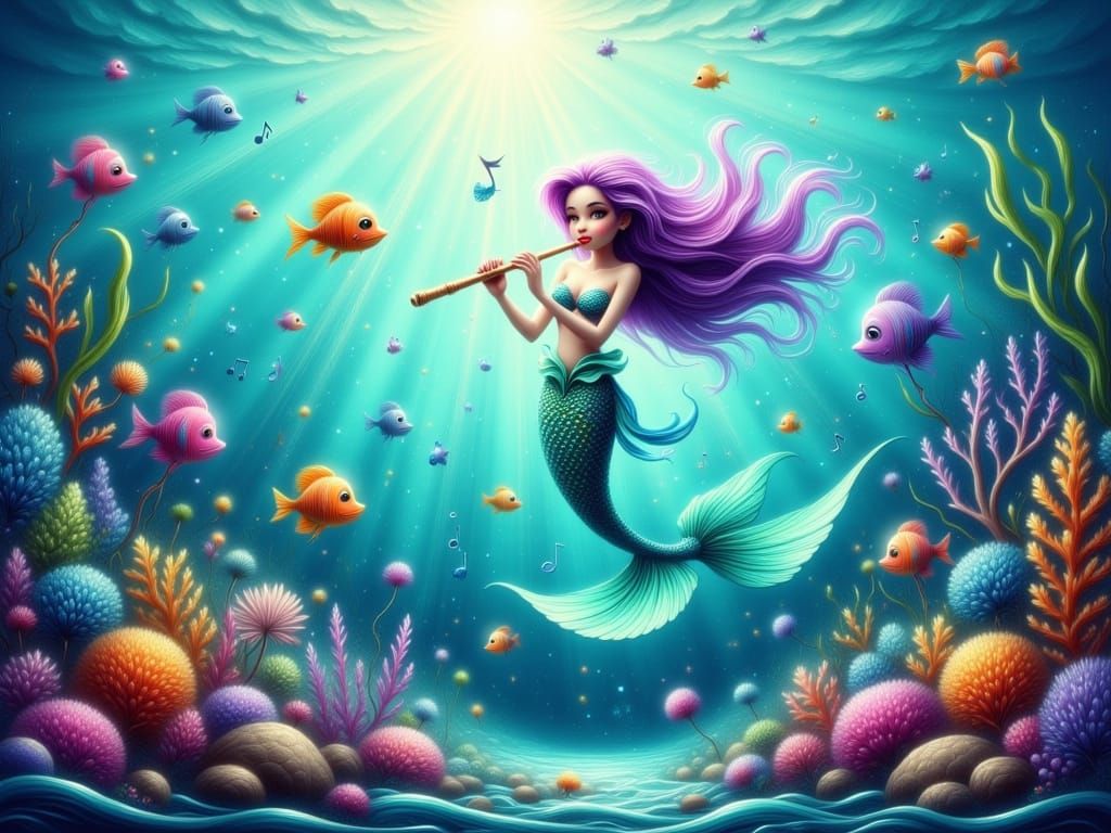 Mermaid Serenade in Whimsical Underwater Realm