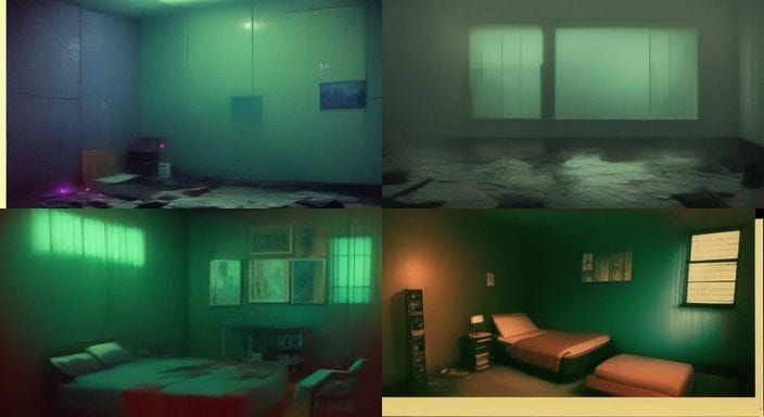 Surreal 90s Teen Bedroom Scene on a Rainy Night