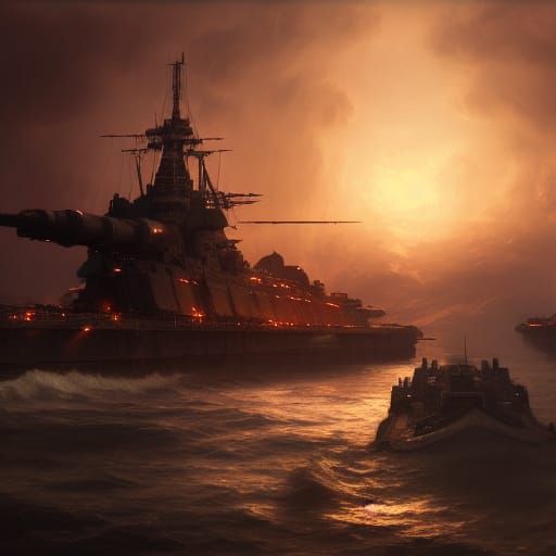 Epic Battleships in Dark Fantasy Style