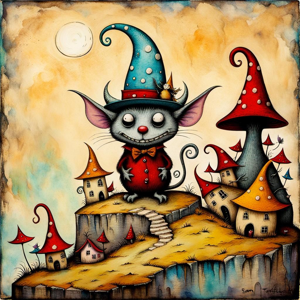 Cute Demon with Fairy Village Illustration