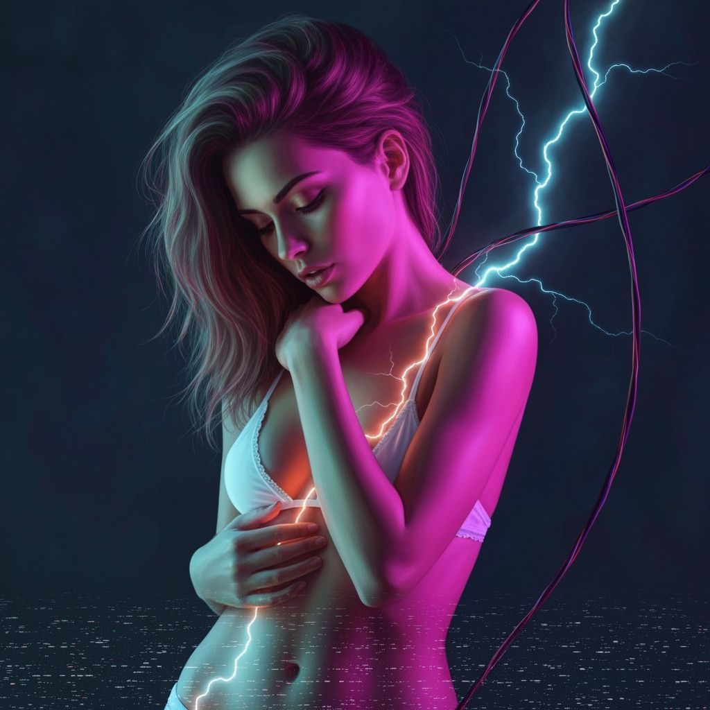 Stunning Woman as Live Wire in Neon Glow Digital Art