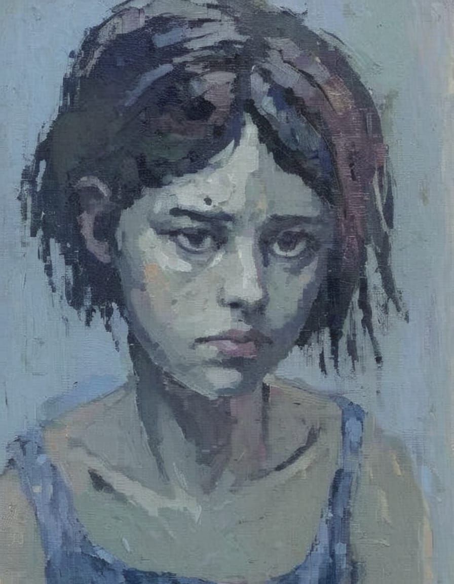 Gothgirl Portrait in High Contrast Impasto Style