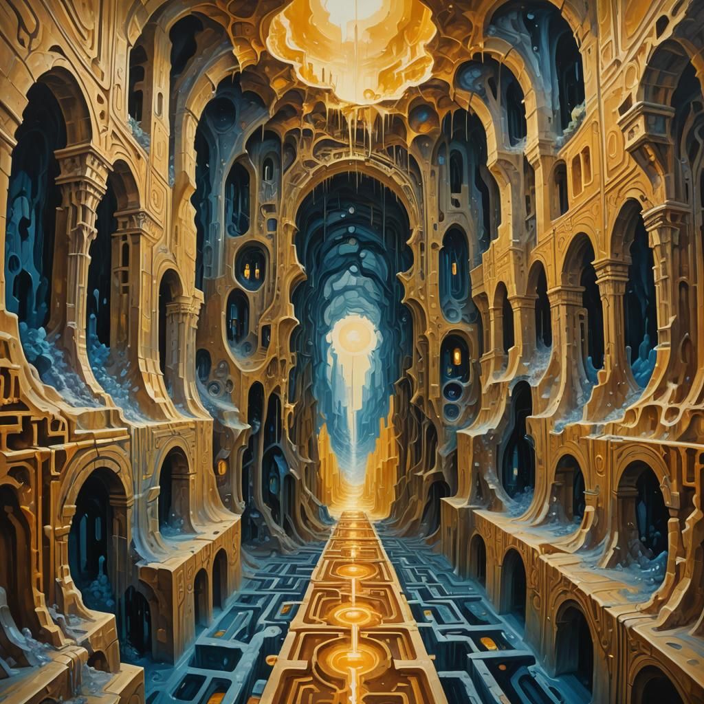 Surreal Non-Euclidean Labyrinth with Melting Textures