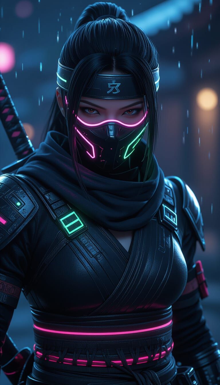 Futuristic Ninja with Neon Accents in Hyper-Realistic Style