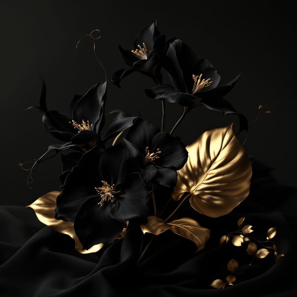 Sleek Black Flowers in Art Deco Style
