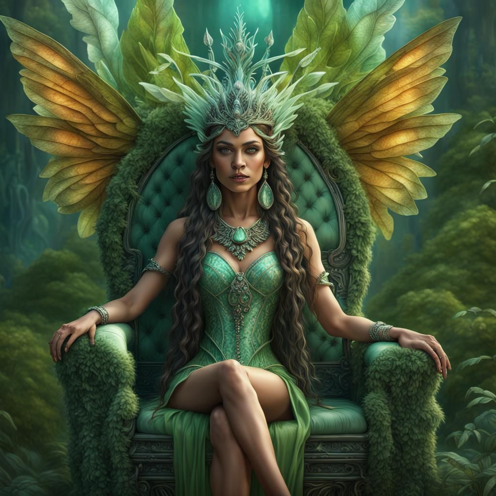 Amerindian Fairy Queen in Magical Garden: Digital Art