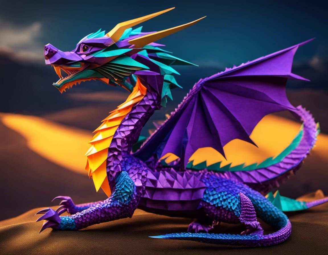 Intricate Origami Purple Alebrije Dragon in 3D