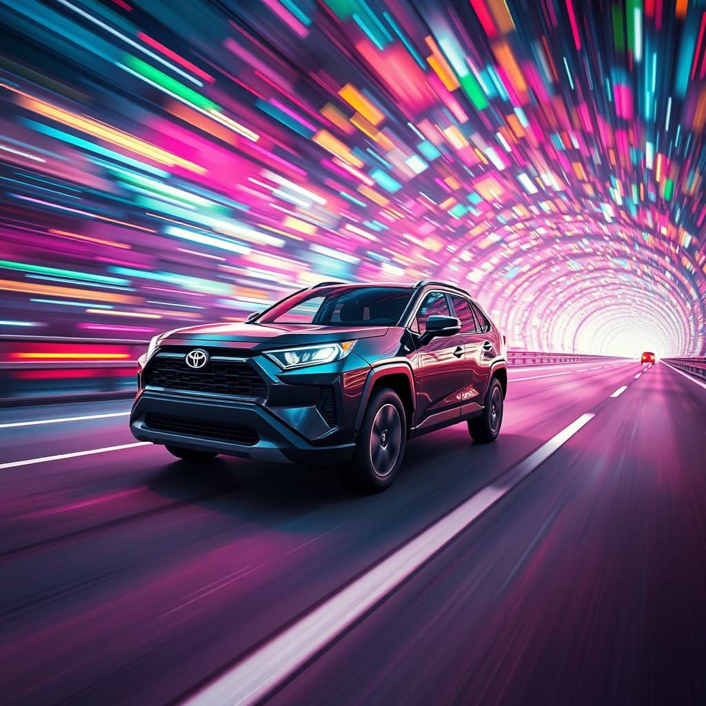 Neon-Lit Highway Racer in Cyberpunk Style