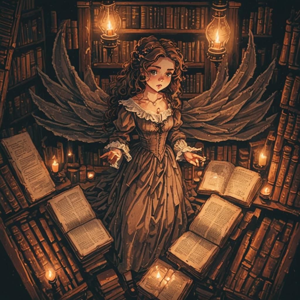 Dark Academia Pixel Art of Woman in Library