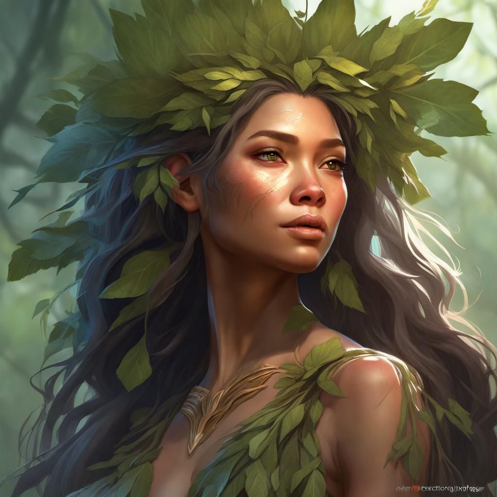 Filipino Dryad Woman Portrait in Hyperdetailed Style